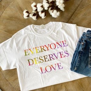 Everyone Deserves Love graphic tee, white cotton
